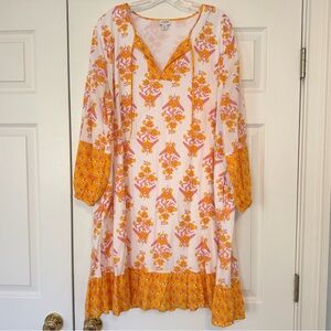 EUC J. Crew Block Print Dress Orange & Pink XL